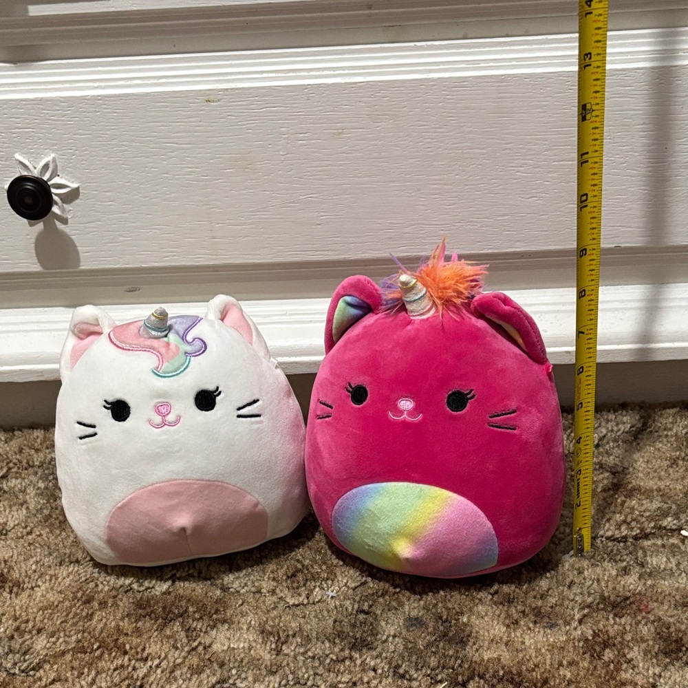 Squishmallows Pink and White Unicorn Cat Plush Set